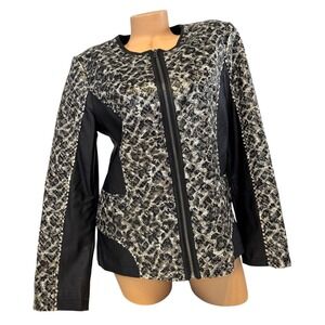 Yvonne Marie‎ Women's LARGE Snake Print Faux Leather Moto Jacket Full Zip Black